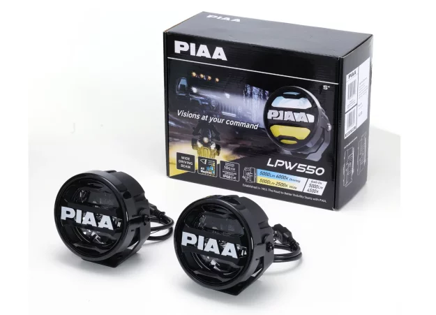 PIAA LPW550 přídavné dálkové kulaté LED světlomety o průměru 136 mm, přepínatelná barva světla 6000K